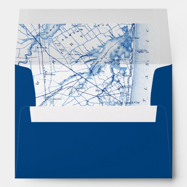 Long Branch New Jersey Map Navy Blue Wedding Envelope (Back (Bottom))