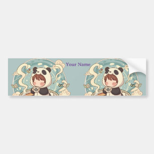 Long Bumper Sticker Panda Coffee Art