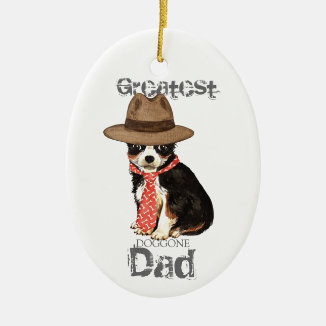 Long Coat Chihuahua Dad Ceramic Ornament (Front)