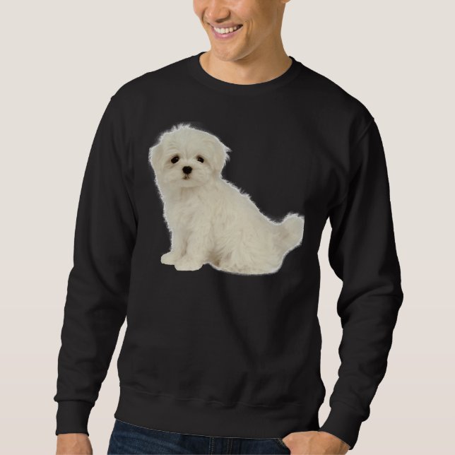 Long Coated White Puppy Maltese Dog Poodle Shih Tz Sweatshirt (Front)