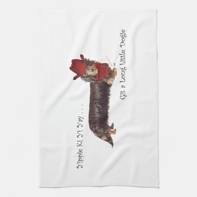 Long Dachshund Cowboy Tea Towel (Vertical)