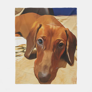Long Dachshund Is Lying On The Bed Fleece Blanket