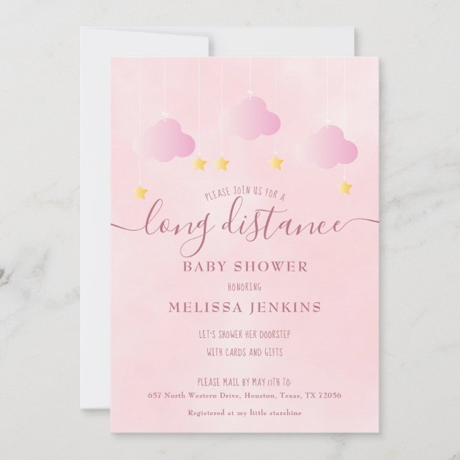Long Distance Baby Shower By Mail Girl Pink Invitation (Front)