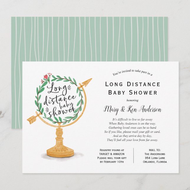 Long Distance Baby Shower by Mail Invitation (Front/Back)