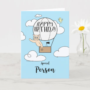 Long Distance Birthday Cat in Hot Air Balloon      Card