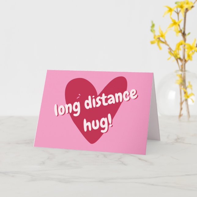 Long Distance Hug! Big Pink Heart  Card (Yellow Flower)