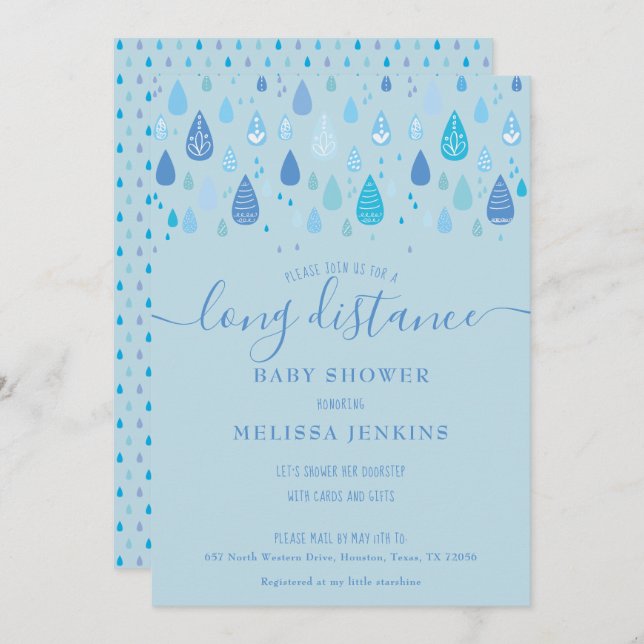 Long Distance Shower / Sprinkle By Mail Invitation (Front/Back)