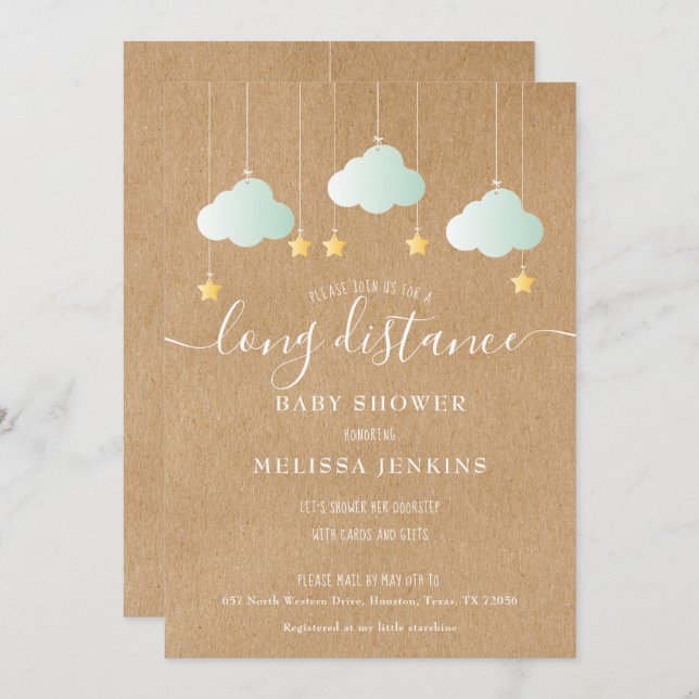 Long Distance Shower / Sprinkle By Mail Invitation (Front/Back)
