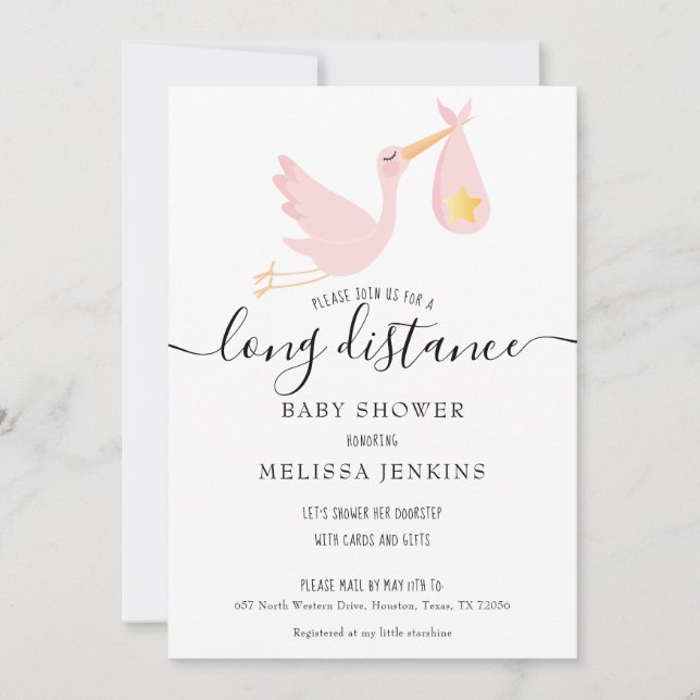 Long Distance Shower / Sprinkle By Mail Pink Invitation (Front)