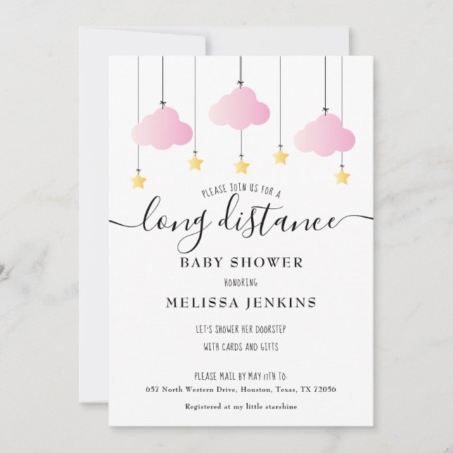 Long Distance Shower | Sprinkle By Mail Pink Invitation (Front)