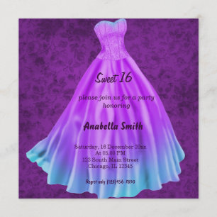 Long dress Sweet 16 (Purple) Invitation