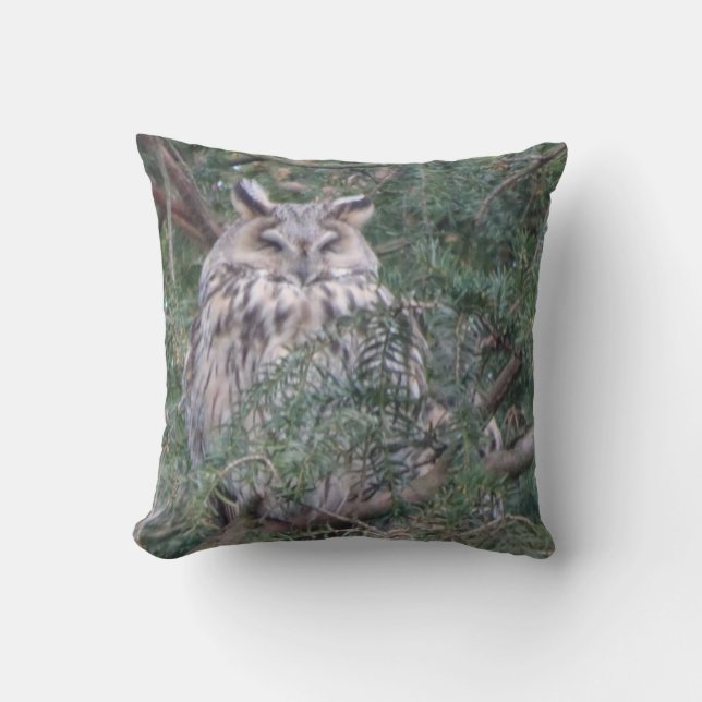 Long-eared Owl Throw Pillow (Front)