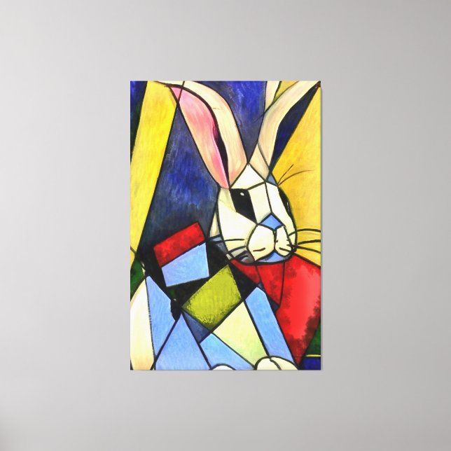 Long Eared Rabbit Geometric Abstract Art Style Canvas Print (Front)