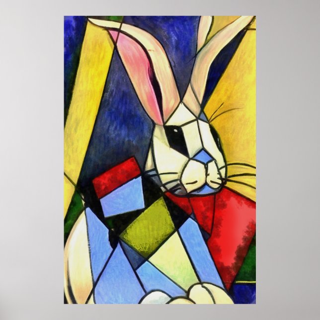 Long Eared Rabbit Geometric Abstract Art Style Poster (Front)