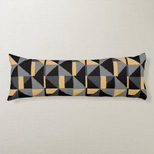 Long Geometric Cushion   Black, Gold Artisanal Sty