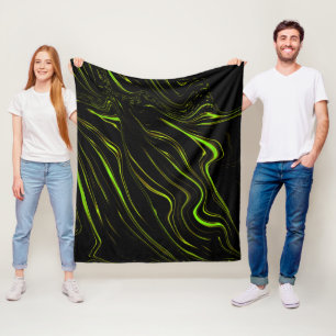 Long green wavy strokes on dark background fleece blanket
