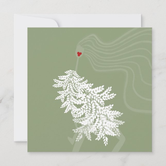 Long Hair Botanical Minimal Fashion Illustration Invitation (Front)