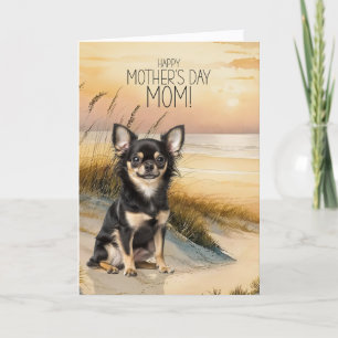 Long Hair Chihuahua Dog Sunset Beach Mother's Day Holiday Card