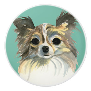 Long Hair Chihuahua Watercolor Portrait Ceramic Knob