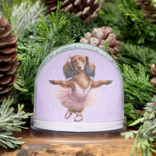 LONG HAIR DACHSHUND BALLERINA SNOW GLOBE