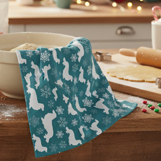 Long Hair Dachshund Christmas Gift Teal Tea Towel