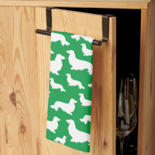 Long Hair Dachshund Green Kitchen Towel