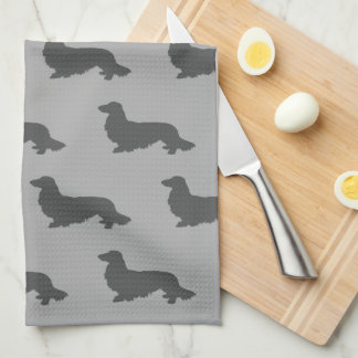 Long Hair Dachshund Kitchen Dish Towel Grey