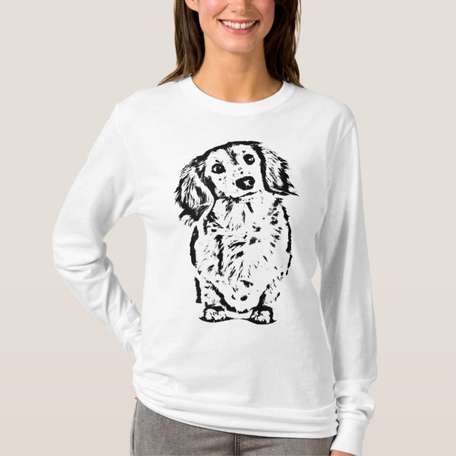 Long Hair Dachshund Lover Gift Doxie Mum Dad Cute  T-Shirt (Front)