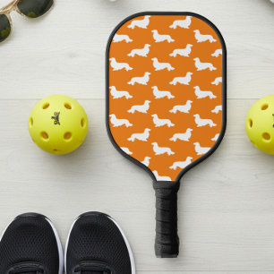Long Hair Dachshund Loving Pickleball Orange Paddle