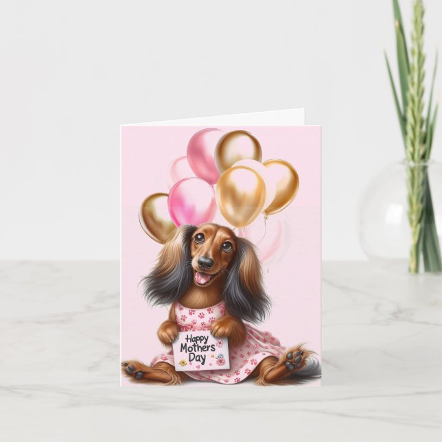 Long Hair Dachshund Mother's Day Card (Front)