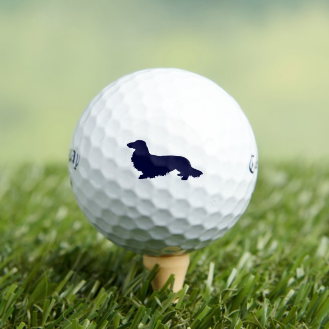 Long Hair Dachshund Navy Golfer Gift Golf Balls (Insitu Tee)