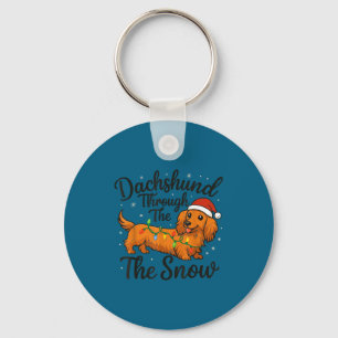 Long Hair Dachshund Through Snow Christmas Pajamas Key Ring