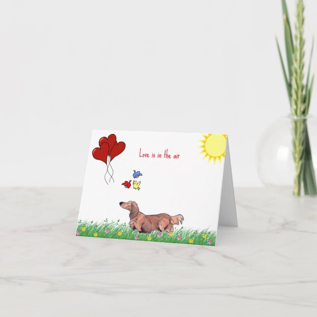 Long Hair Dachshund Valentine  Card (Front)