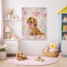 Long Hair Dachshund Watercolor Pastel Floral 