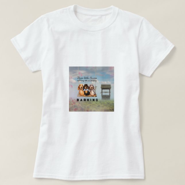 Long Hair Dachshunds Swinging Tee Shirt (Design Front)