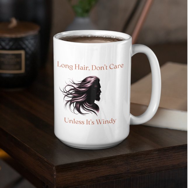 Long Hair, Don’t Care – Unless It’s Windy (red) Coffee Mug (Creator Uploaded)