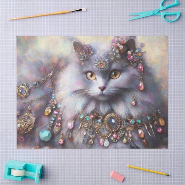 Long Hair Grey Nebelung Cat Kitty Decoupage Tissue Paper (Craft)