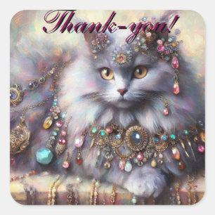 Long Hair Grey Nebelung Cat Kitty Jewellery Jewels Square Sticker