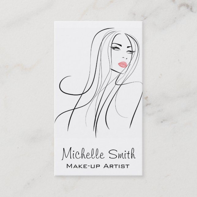 Long Hair hairdresser make up artist  branding Business Card (Front)