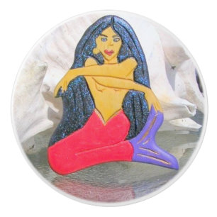 long hair tantric mermaid ceramic knob