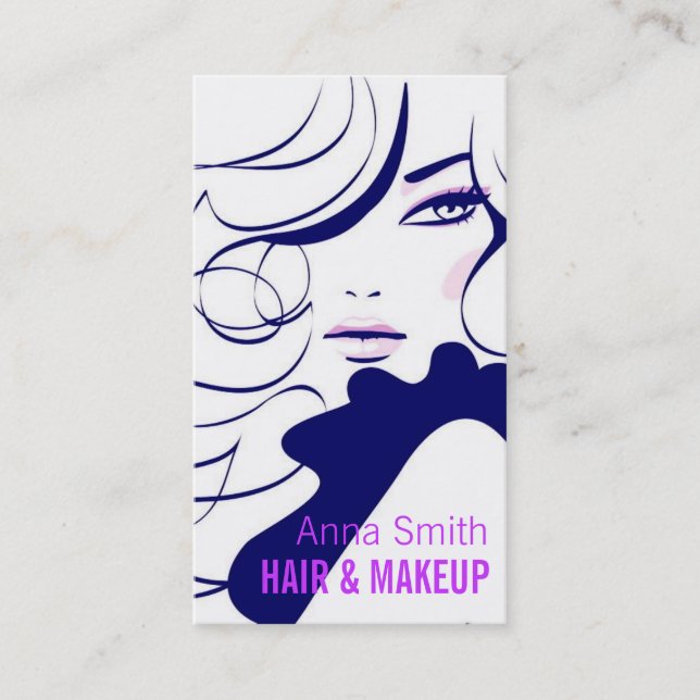 Long Hair Woman Hair Makeup Artist Business Card (Front)