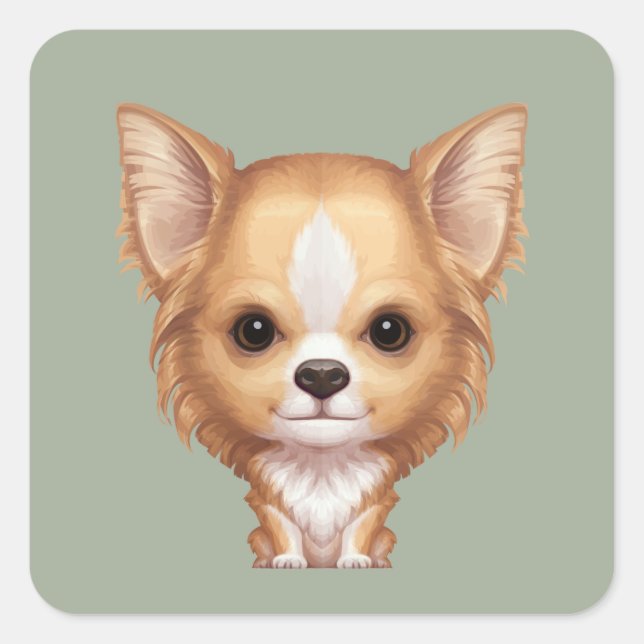 Long-Haired Beige and White Chihuahua Square Sticker (Front)