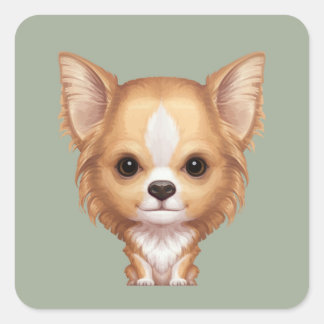 Long-Haired Beige and White Chihuahua Square Sticker