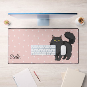 Long Haired Black Cat Mum Personalised Desk Mat