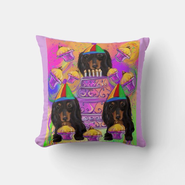 Long Haired Black Dachshund Cushion (Front)