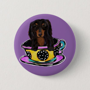 Long Haired Black Doxie 6 Cm Round Badge