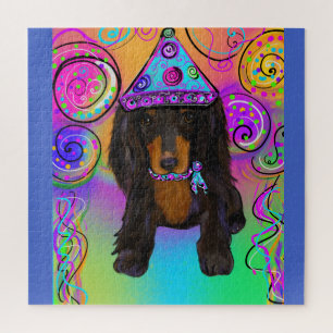 LONG HAIRED BLACK & TAN DOXIE       JIGSAW PUZZLE