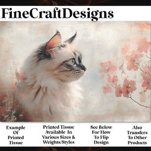 Long Haired Cat, Pale Coral Flowers BP8A Decoupage Tissue Paper