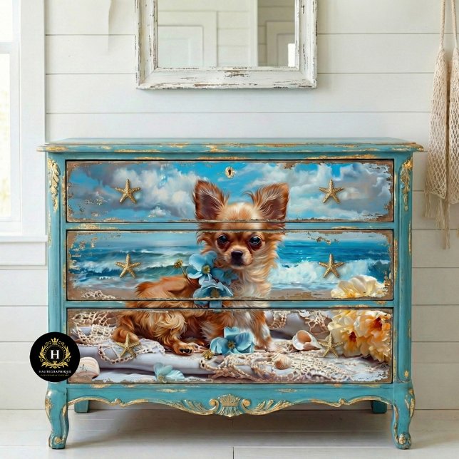 Long-Haired Chihuahua Beach Decoupage   Tissue Paper (Creator Uploaded)