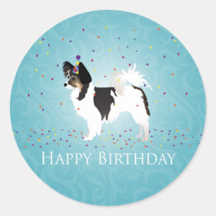 Long-Haired Chihuahua Birthday Design Classic Round Sticker